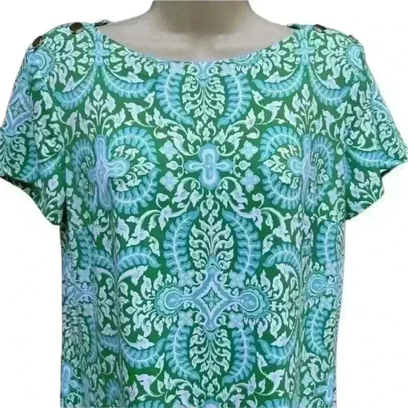 Talbots Green Blue Short Sleeve Button Detail dress Stretchy Comfy Size M (D16) - Picture 3 of 6